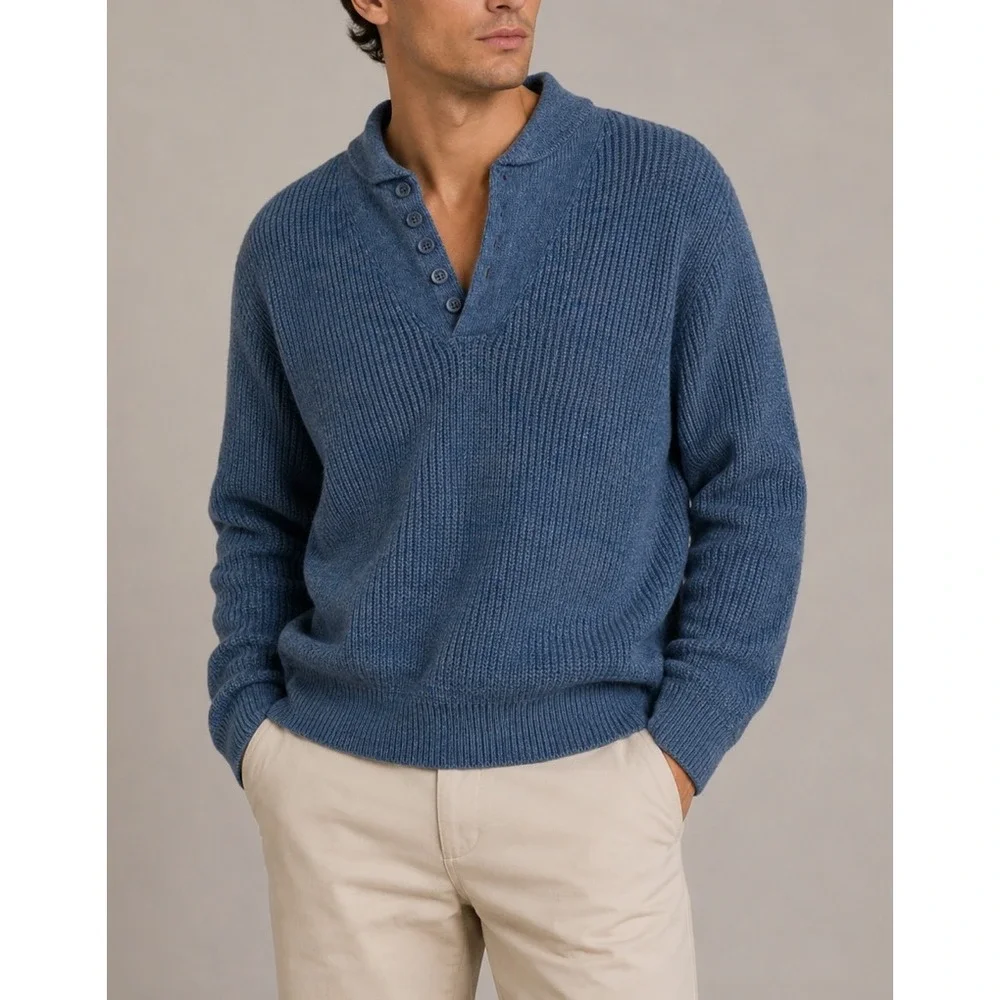 Vtg LL Bean High Trek Wool Yarn Knit Sweater Mens Medium Tall Blue Marl USA